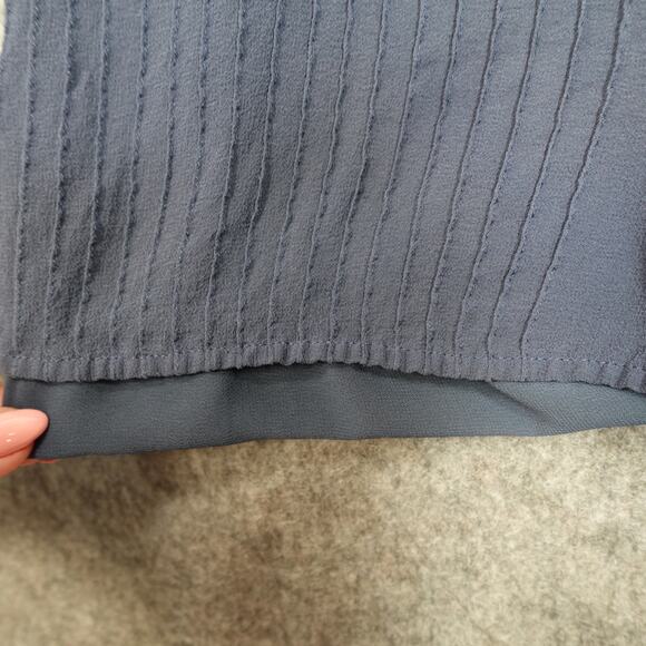 Tory Burch Top Womens 12 Silk Button Front Pintuck Chiffon Harbor Blue Long Slv - Picture 5 of 12